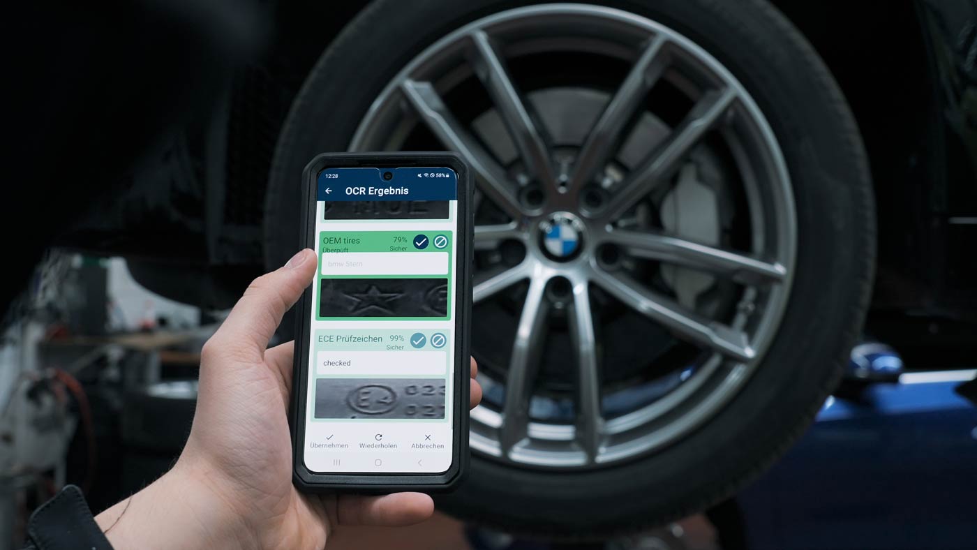 Automatische Erkennung von Reifendaten in der Tire Scan Mobile-App.
