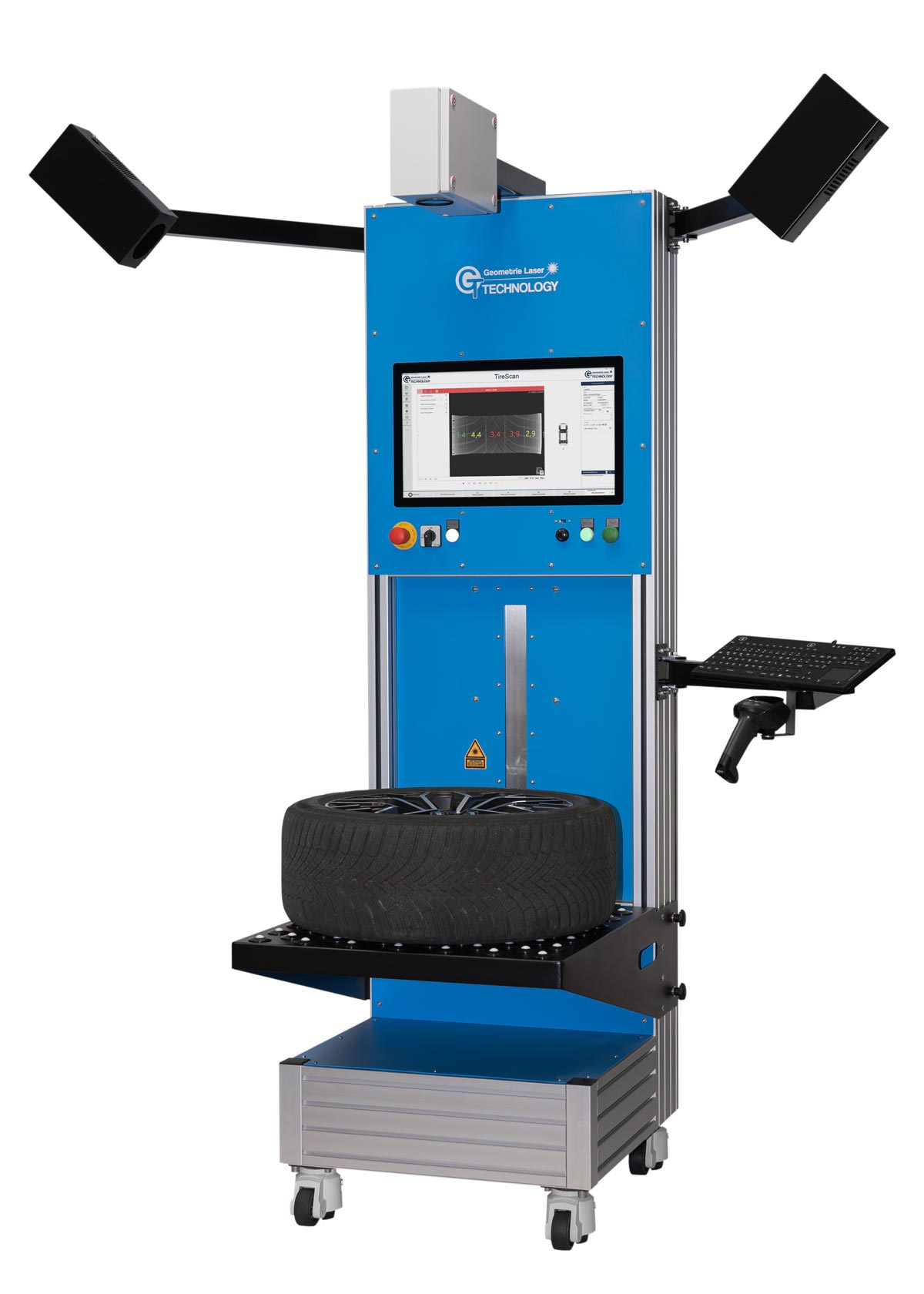 A Tire Scan Station for measuring tread depth on complete wheels and tires